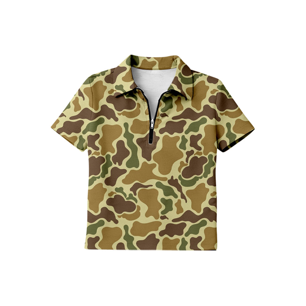 Baby Boys Short Sleeve Southern Yellow Camo Zipper Pullovers Top Preorder