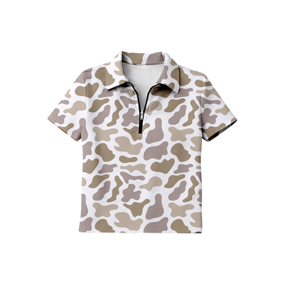 Baby Boys Short Sleeve Southern Light Khaki Camo Zipper Pullovers Top Preorder