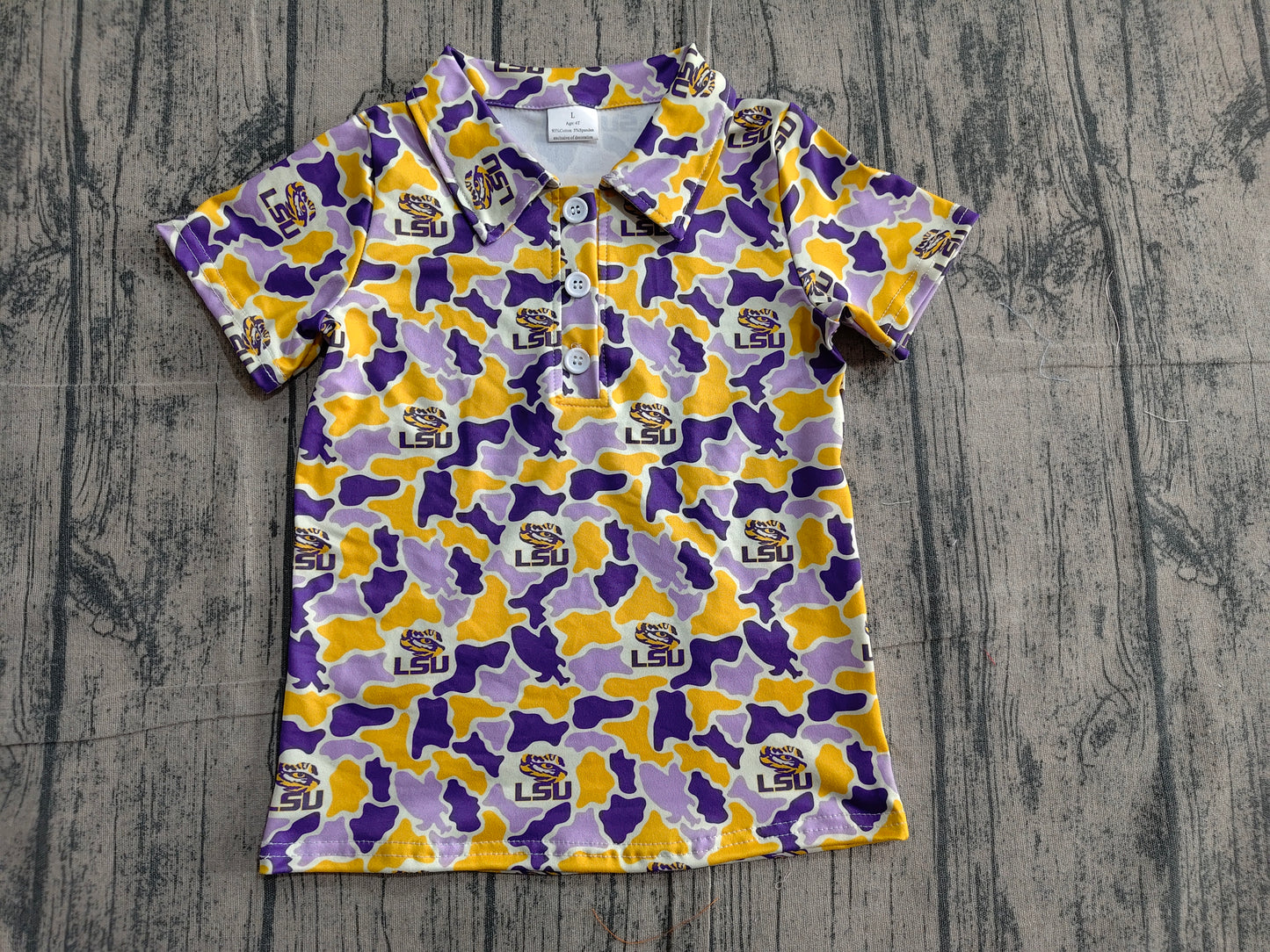 Baby Boys Purple Yellow Camo LSU Tigers Team Button Polo Shirt Top