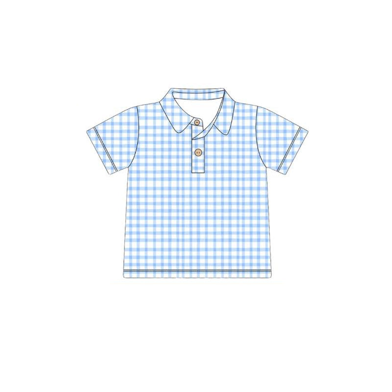 Baby Boys Light Blue Checked Short Sleeve Button Polo Shirts Top Preorder