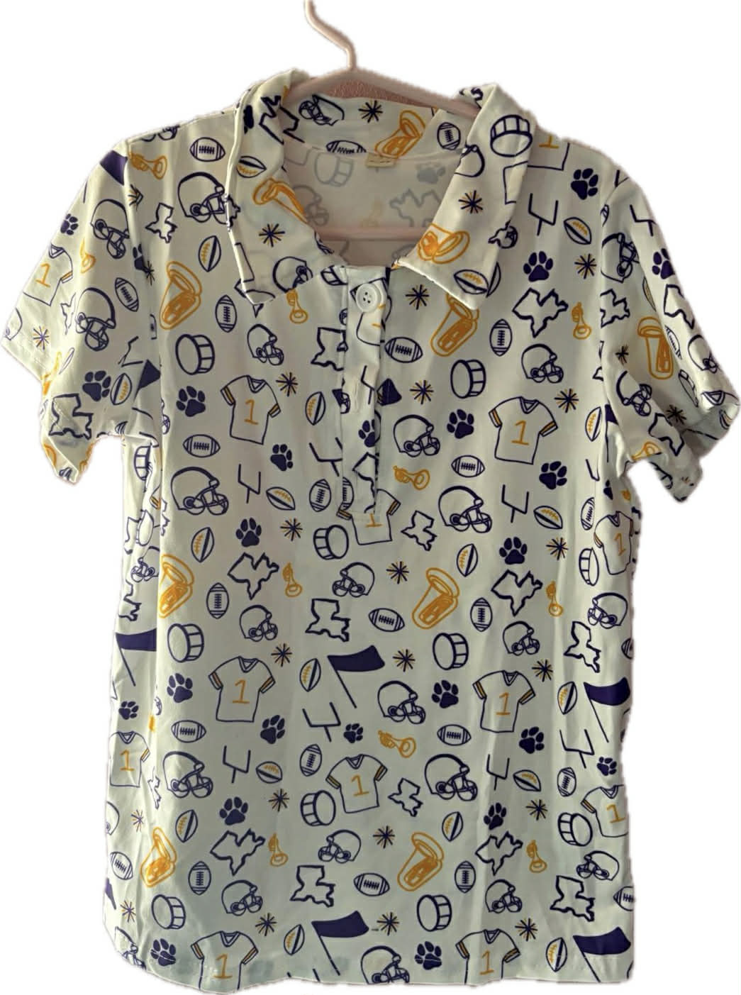 Adult Women Short Sleeve Footballs Pawls Team Button Polo Shirts Top Preorder
