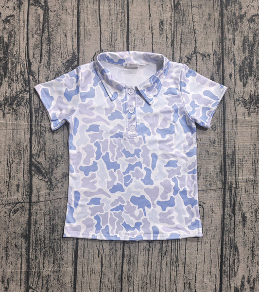 Baby Boys Short Sleeve Southern Light Blue Camo Button Polo Shirts Top