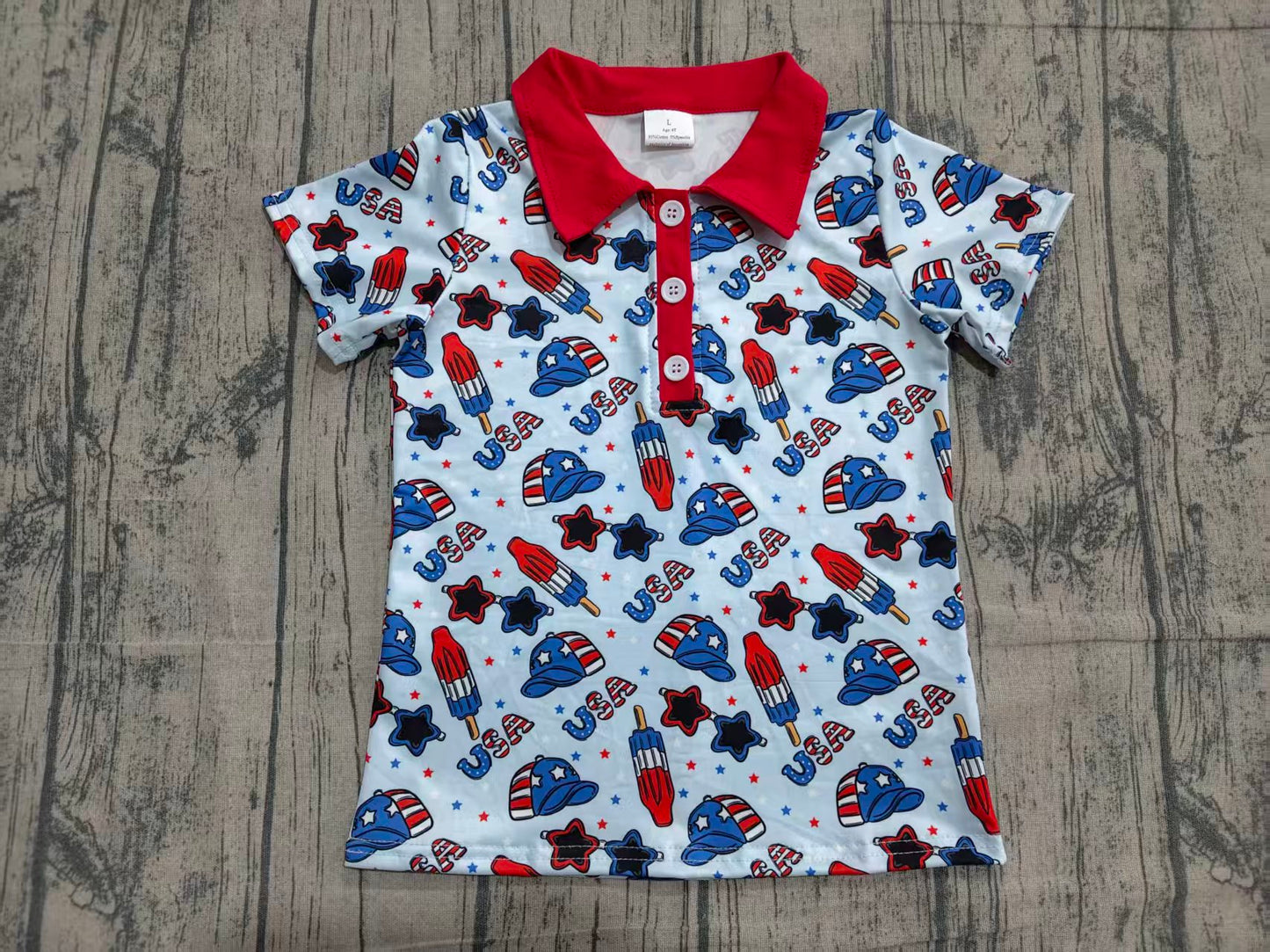 Baby Boys Short Sleeve USA Popsicle 4th of July Button Polo Shirts Top
