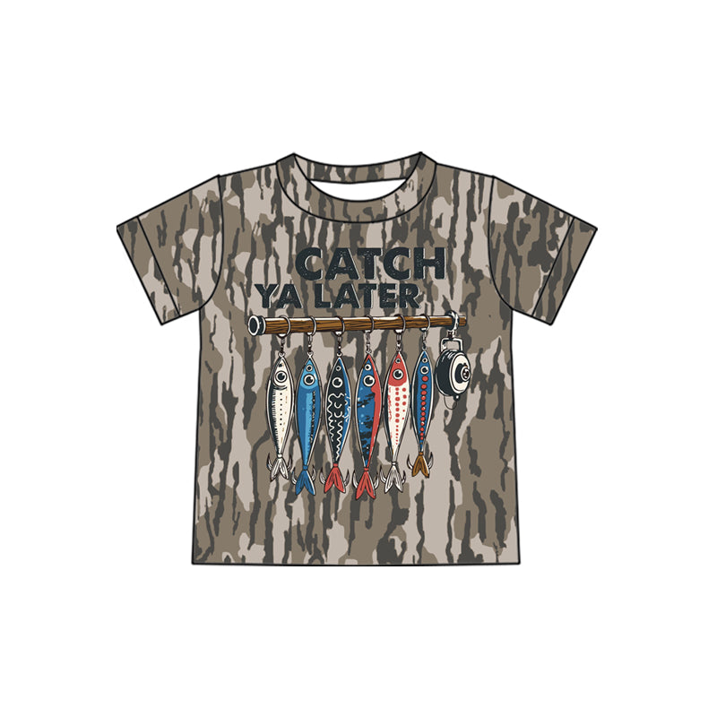 Preorder moq 5 Baby Boys Short Sleeve Southern Olive Fishing Catch ya Later T-shirts Top