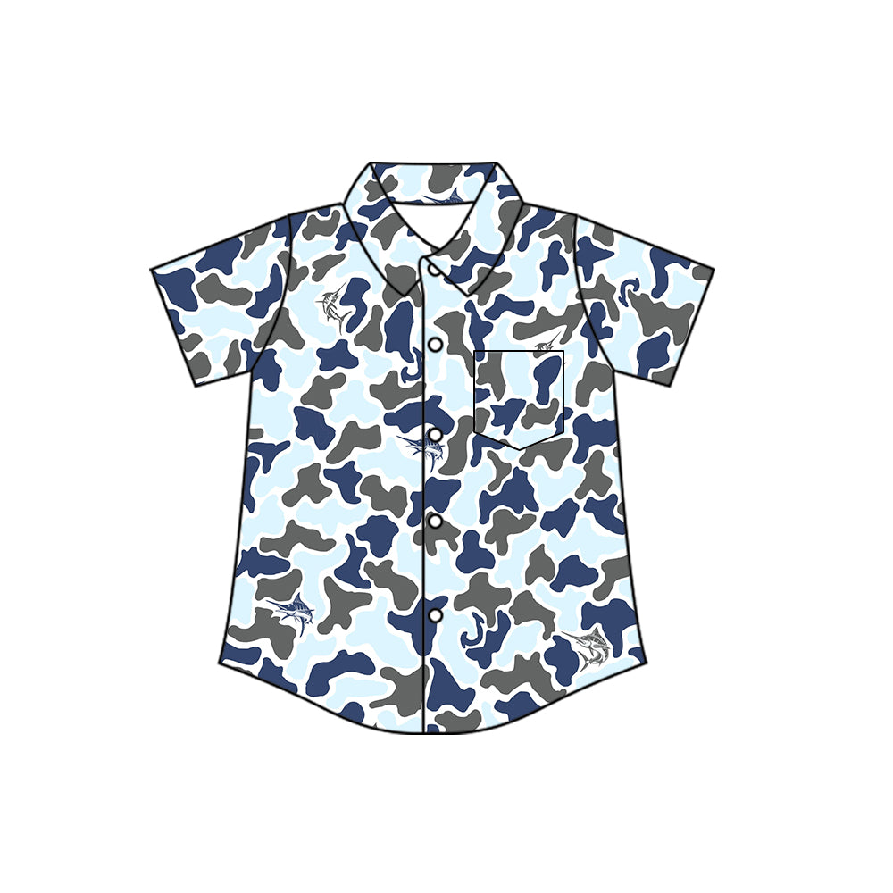 Baby Boys Southern Camo Sharks Hunting Button Pocket Shirts Top Preorder