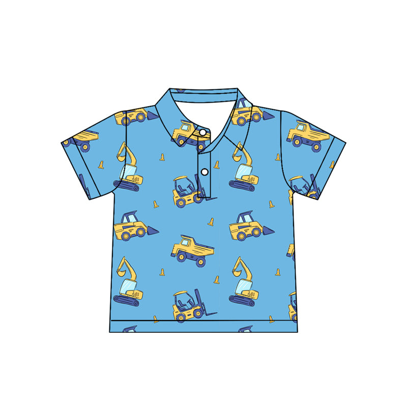Baby Boys Short Sleeve Excavators Tractors Button Polo Shirts Top Preorder