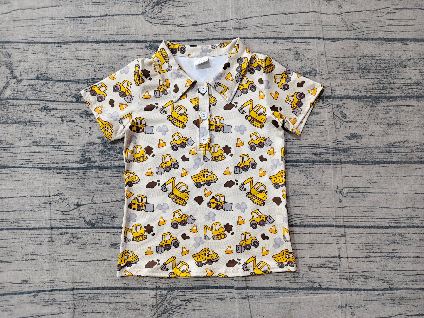 Baby Boys Short Sleeve Excavators Tractors Button Polo Shirts Top