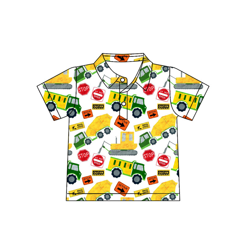 Baby Boys Short Sleeve Excavators Tractors Button Polo Shirts Top Preorder