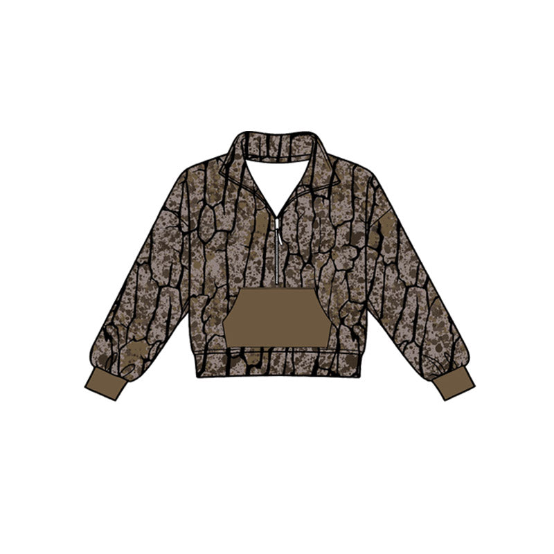 Baby Boys Long Sleeve Southern Camo Zip Pocket Pullovers Top Preorder