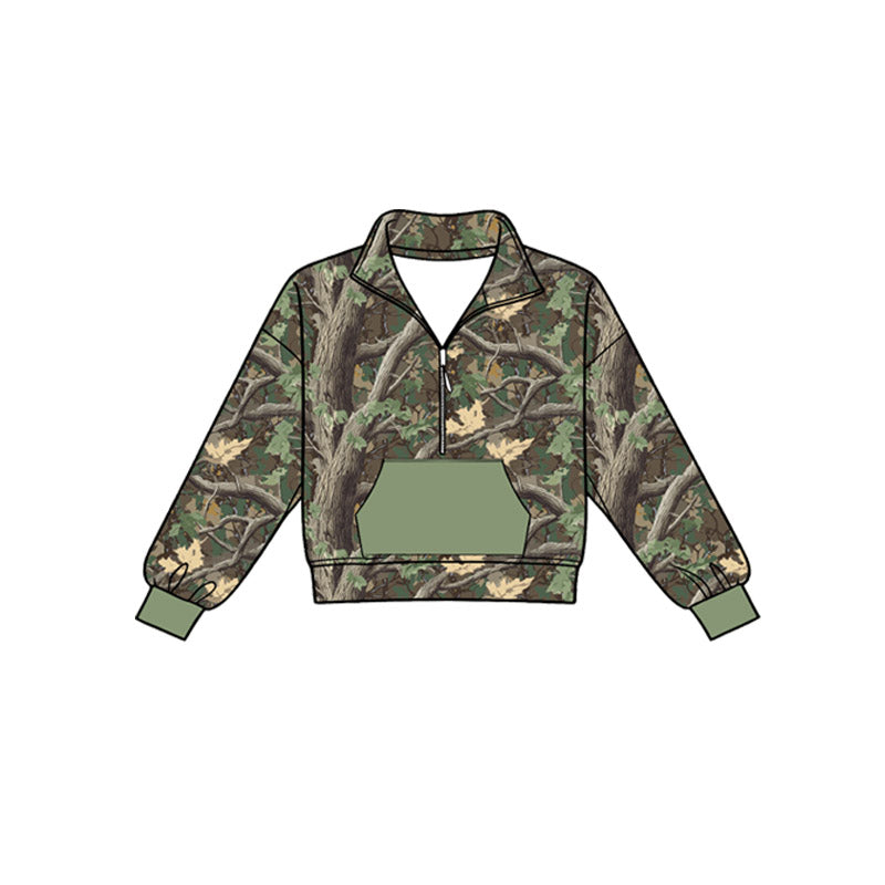 Baby Boys Long Sleeve Southern Camo Zip Pocket Pullovers Top Preorder