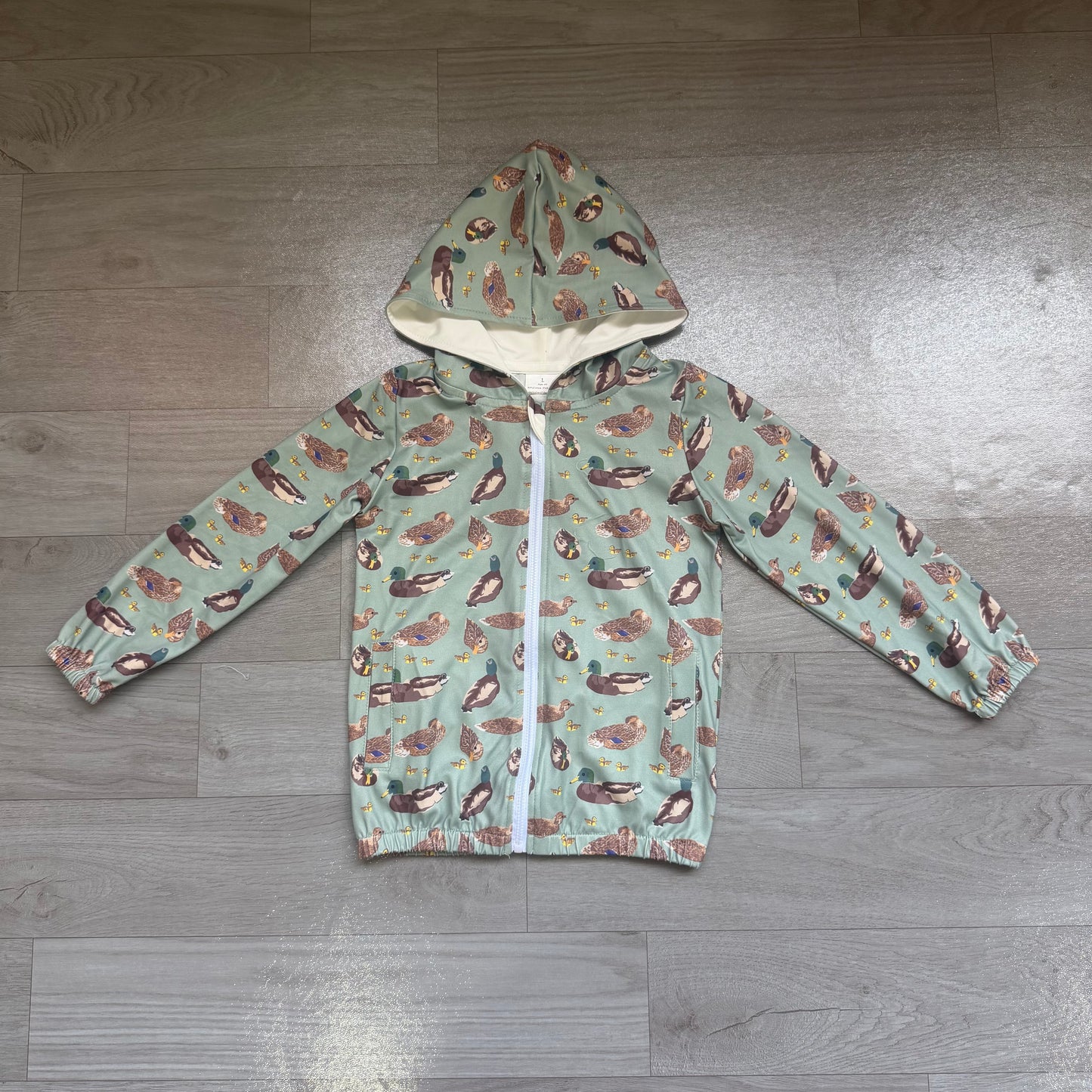 Baby Boys Green Ducks Hunting Zip Pockets Hoodie Jacket Top