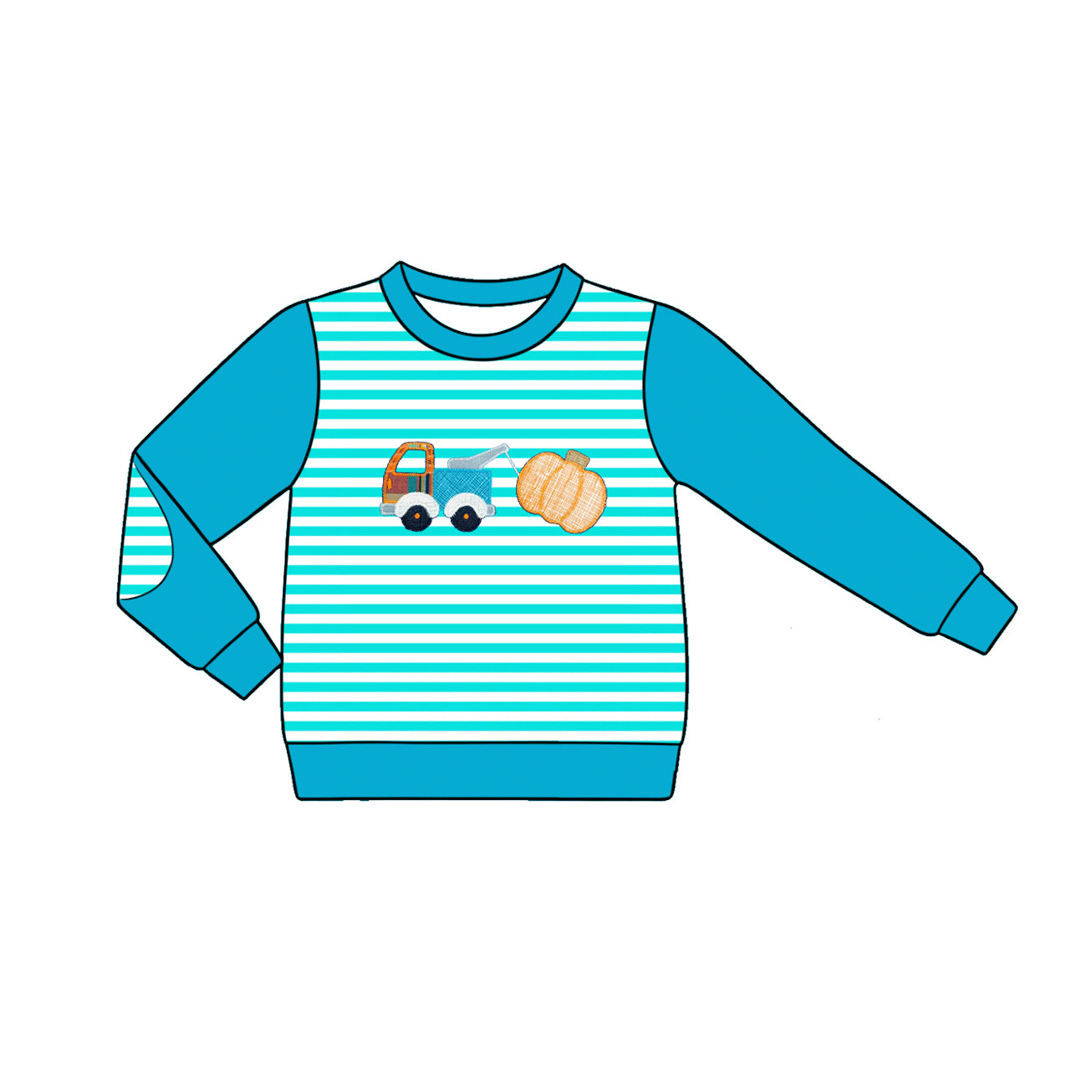 Baby Boys Long Sleeve Blue Stripe Pumpkin Truck Fall T-shirt Top Preorder