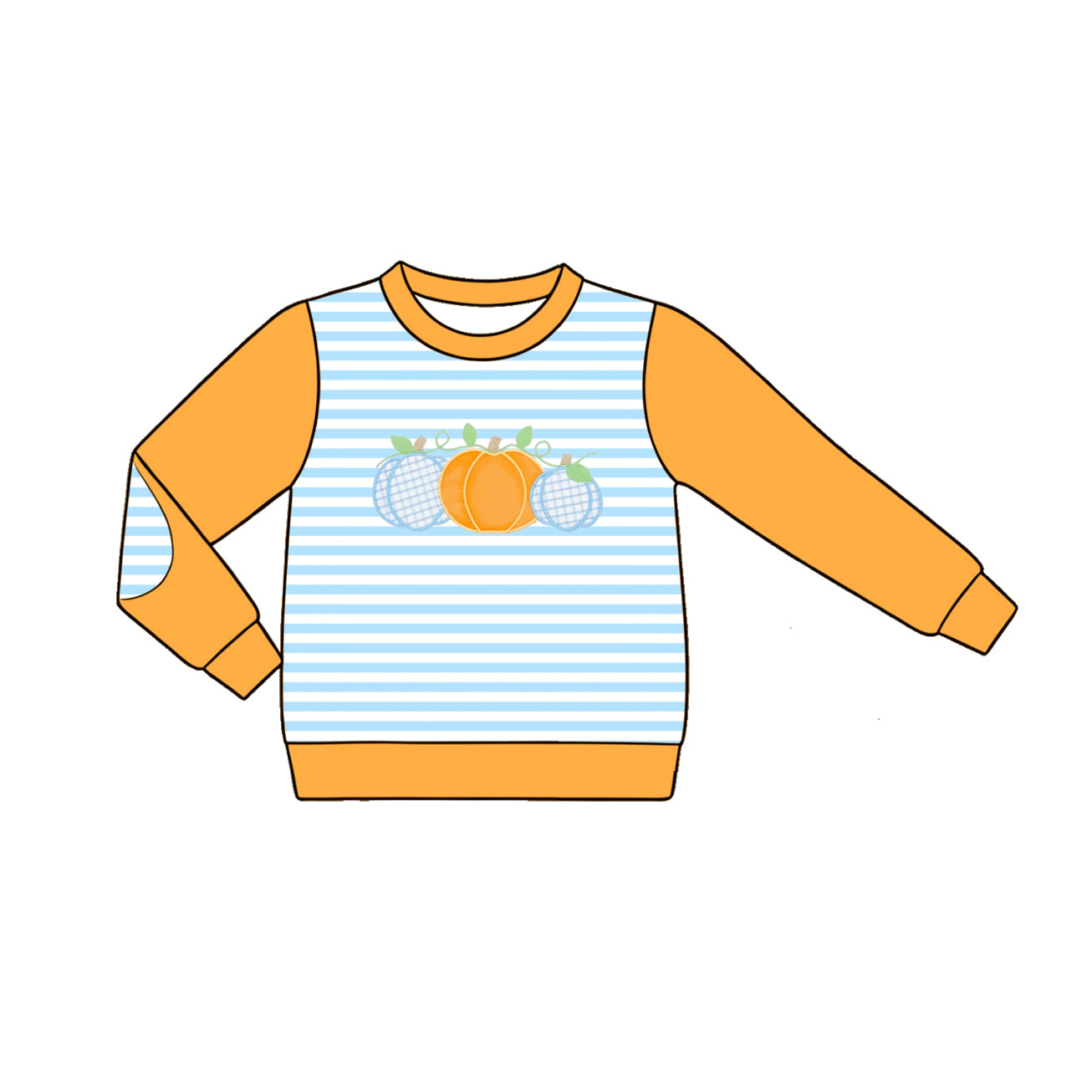 Baby Boys Long Sleeve Light Blue Stripe Pumpkins Fall T-shirt Top Preorder