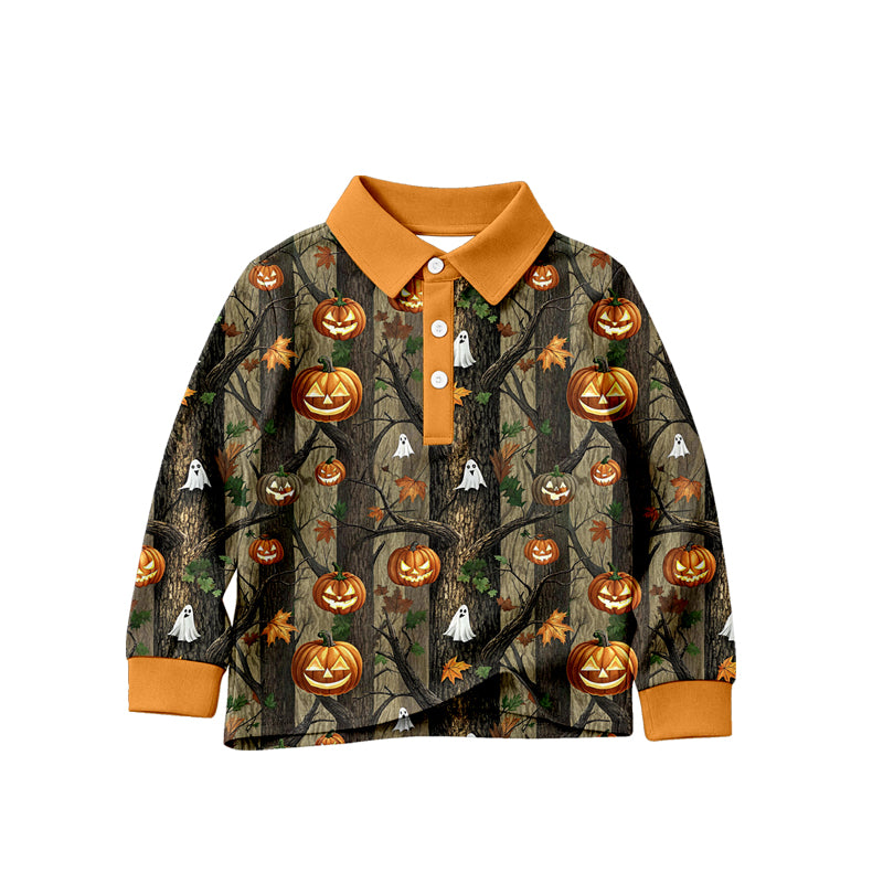 Baby Boys Ghost Pumpkins Leaves Camo Halloween Button Polo Shirts Top Preorder