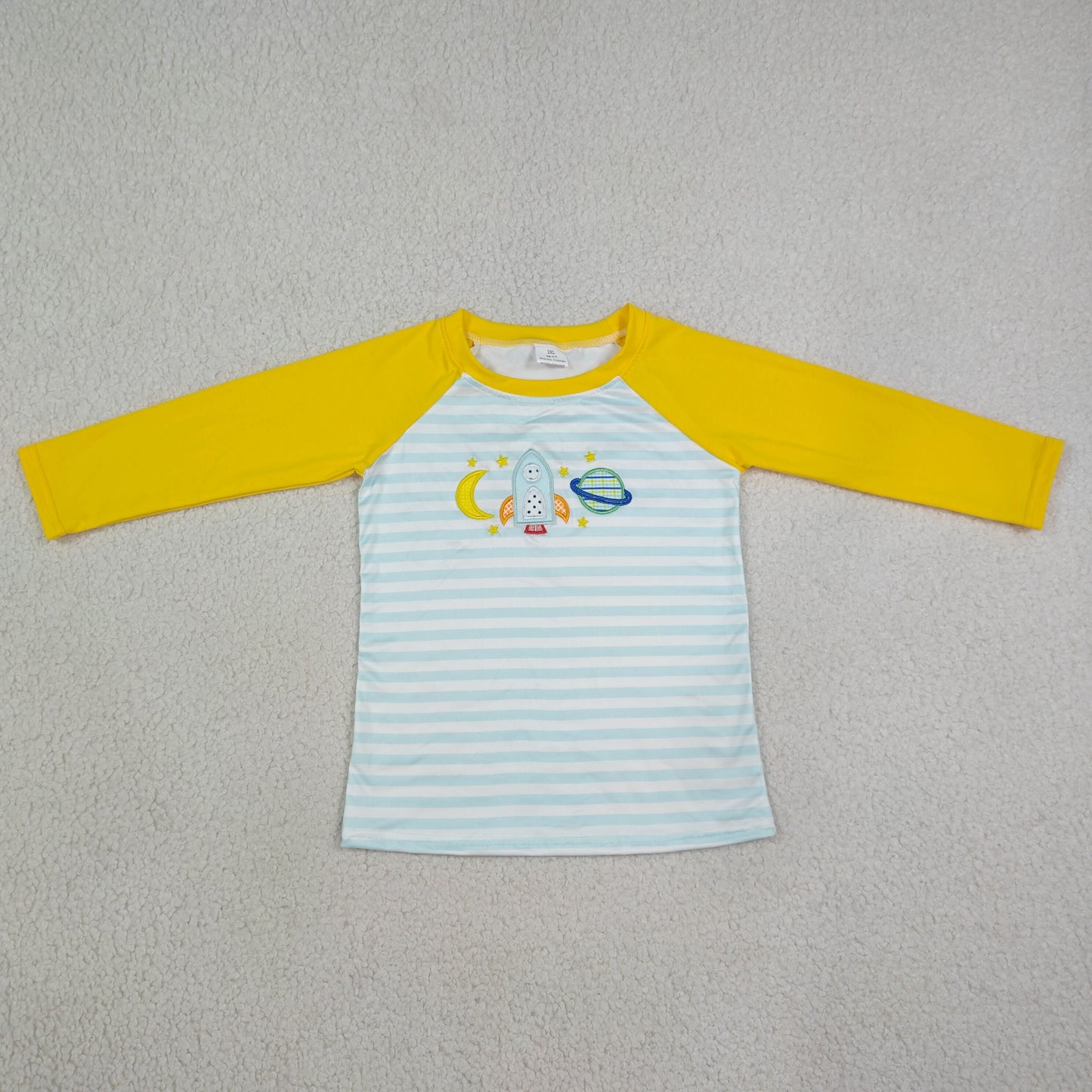 Embroidery Moon Baby Boys Long Sleeve Blue Stripe T-shirts Tops
