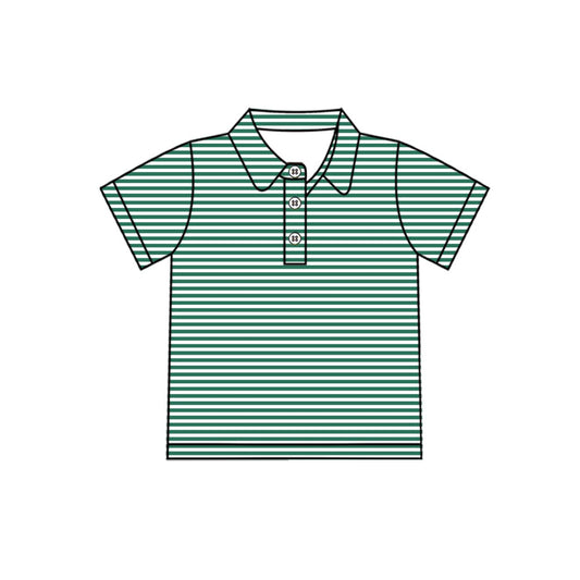 Baby Boys Short Sleeve Green Stripe Button Shirts Top Preorder