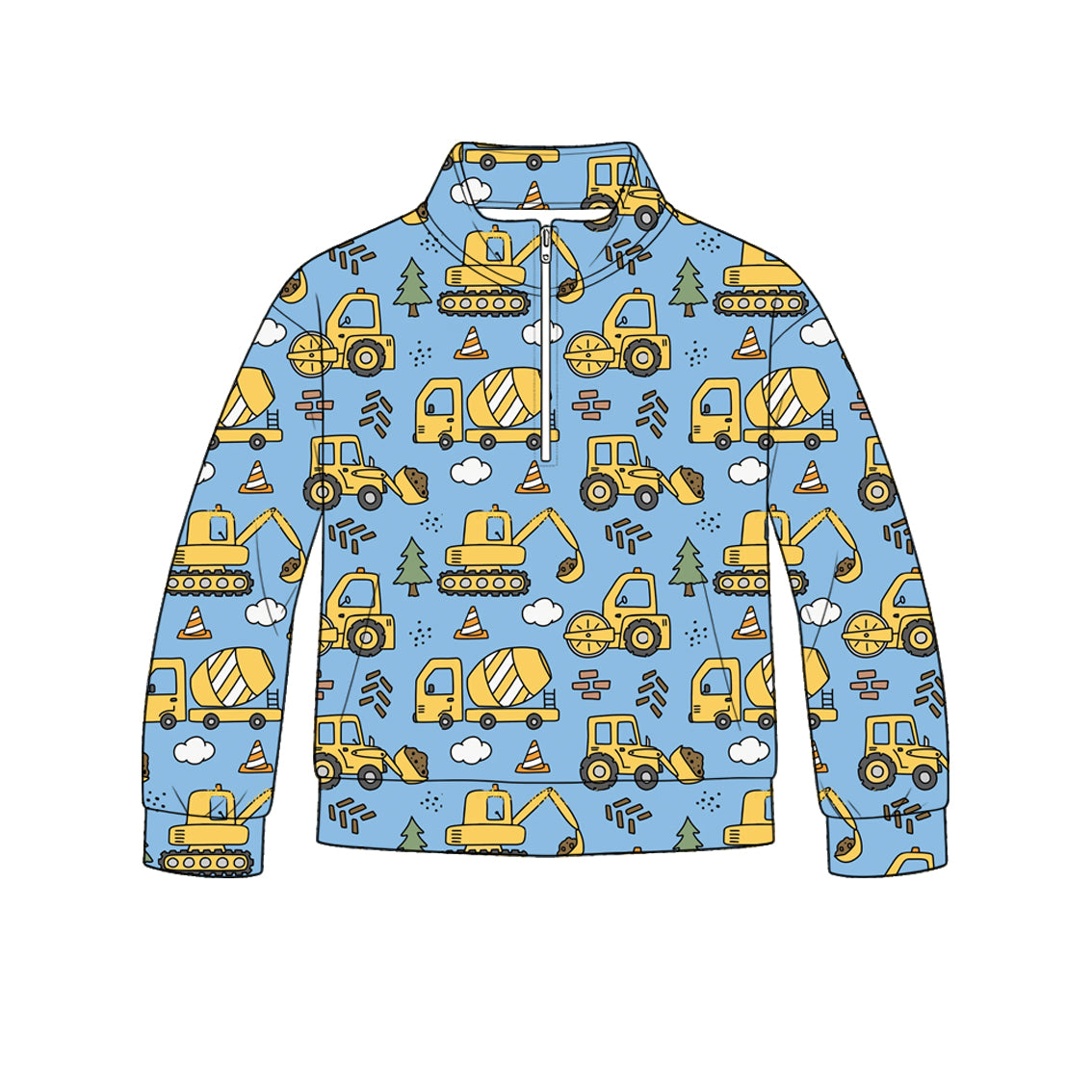 Baby Boys Long Sleeve Excavators Zip Pockets Pullovers Top Preorder