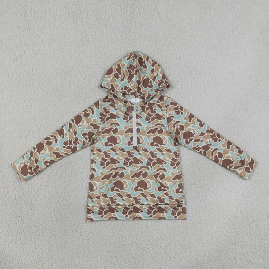 Baby Boys Long Sleeve Southern Khaki Camo Zip Pocket Hoodies Top