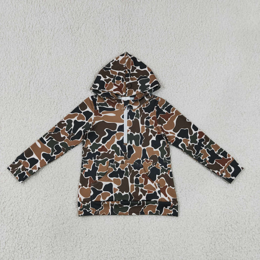 Baby Boys Long Sleeve Southern Dark Brown Camo Zip Pocket Hoodies Top