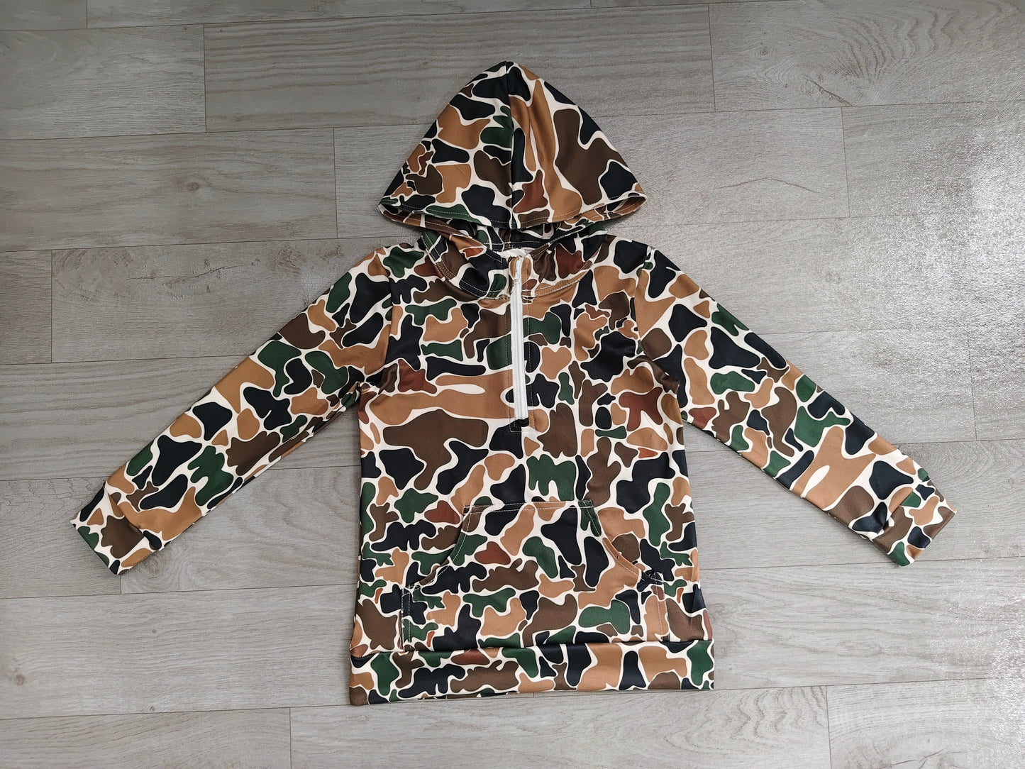 Baby Boys Long Sleeve Southern Dark Brown Camo Zip Pocket Hoodies Top