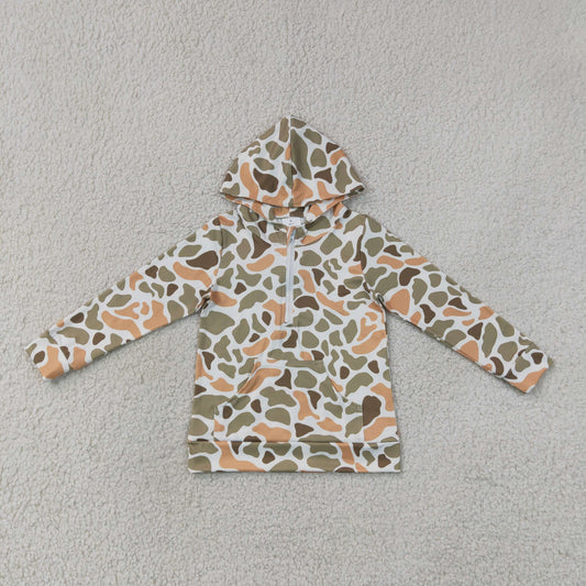 Baby Boys Long Sleeve Southern Green Yellow Camo Zip Pocket Hoodies Top