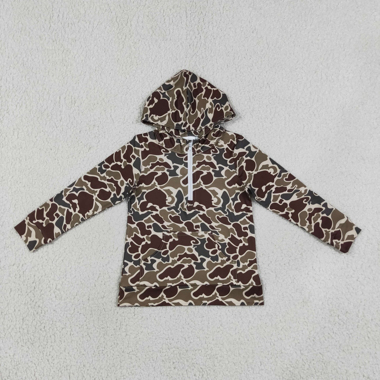 Mama and Me Boys Long Sleeve Dark Khaki Camo Zip Pocket Hoodies Top