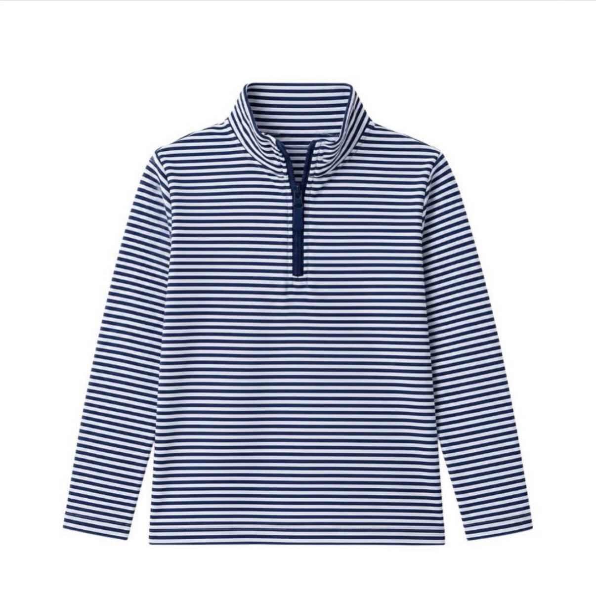 Preorder moq 5 Baby Boys Long Sleeve Navy Stripe Zip Pullovers Top