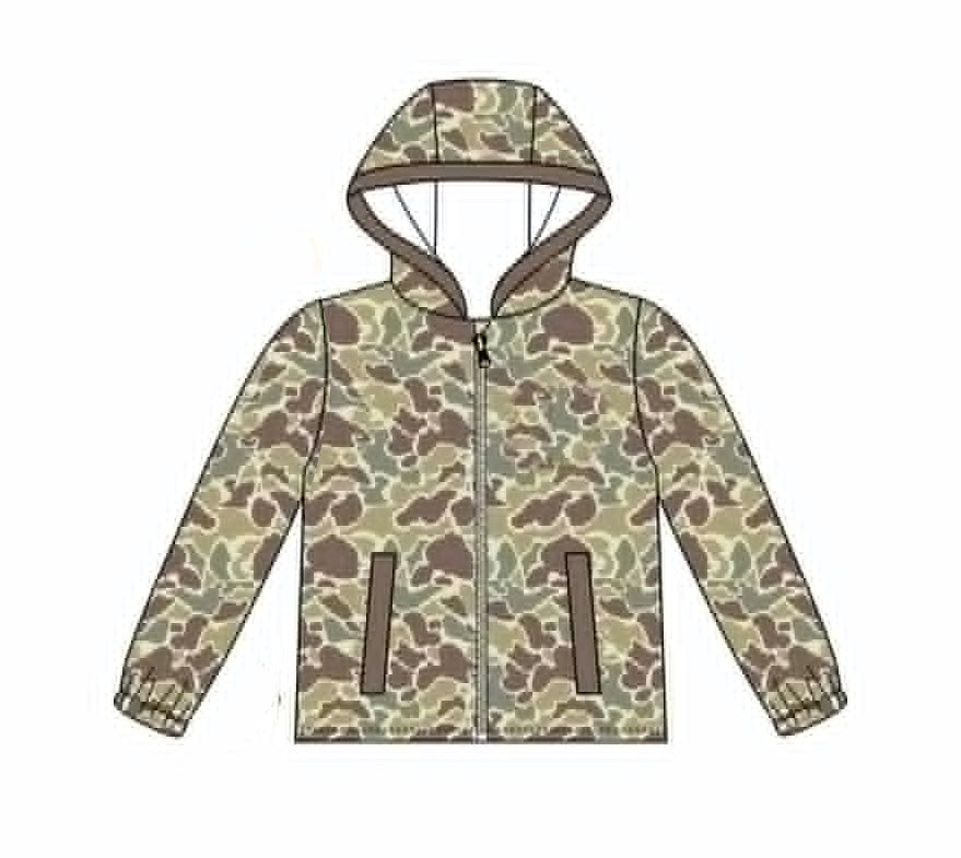 Preorder moq 5 Baby Boys Long Sleeve Khaki Camo Zip Pockets Hoodies Top