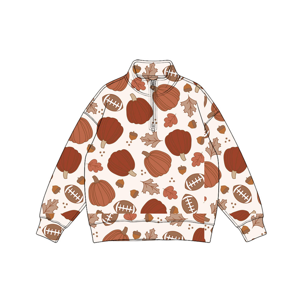 Preorder moq 5 Baby Boys Pumpkins Football Fall Zip Pullovers Top