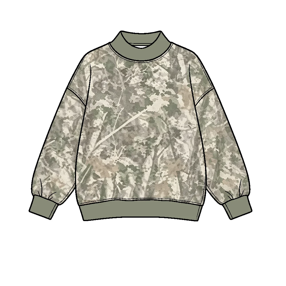 Preorder moq 5 Baby Boys Long Sleeve Khaki Leaves Camo Yoga Active T-shirts Top