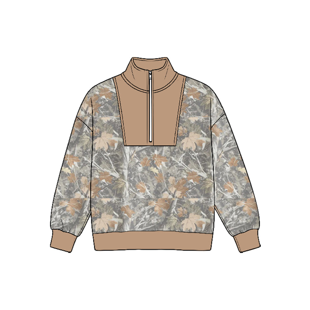Preorder moq 5 Baby Boys Long Sleeve Southern Camo Zip Pullovers Top
