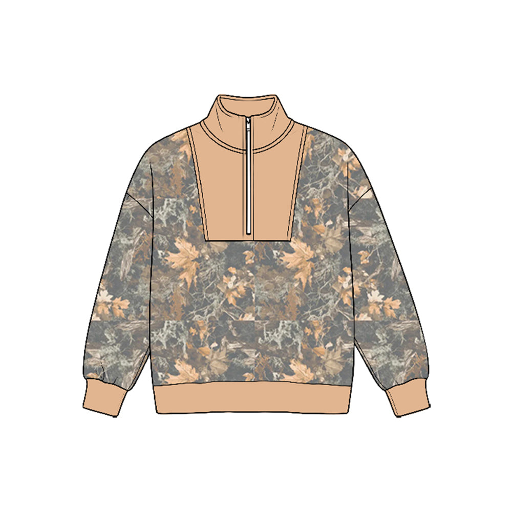 Preorder moq 5 Baby Boys Long Sleeve Southern Camo Zip Pullovers Top