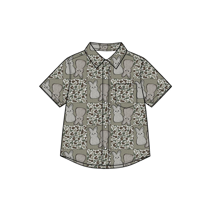 Preorder moq 5 Baby Boys Grey Camo Rabbits Checked Easter Button Pocket Shirts Top