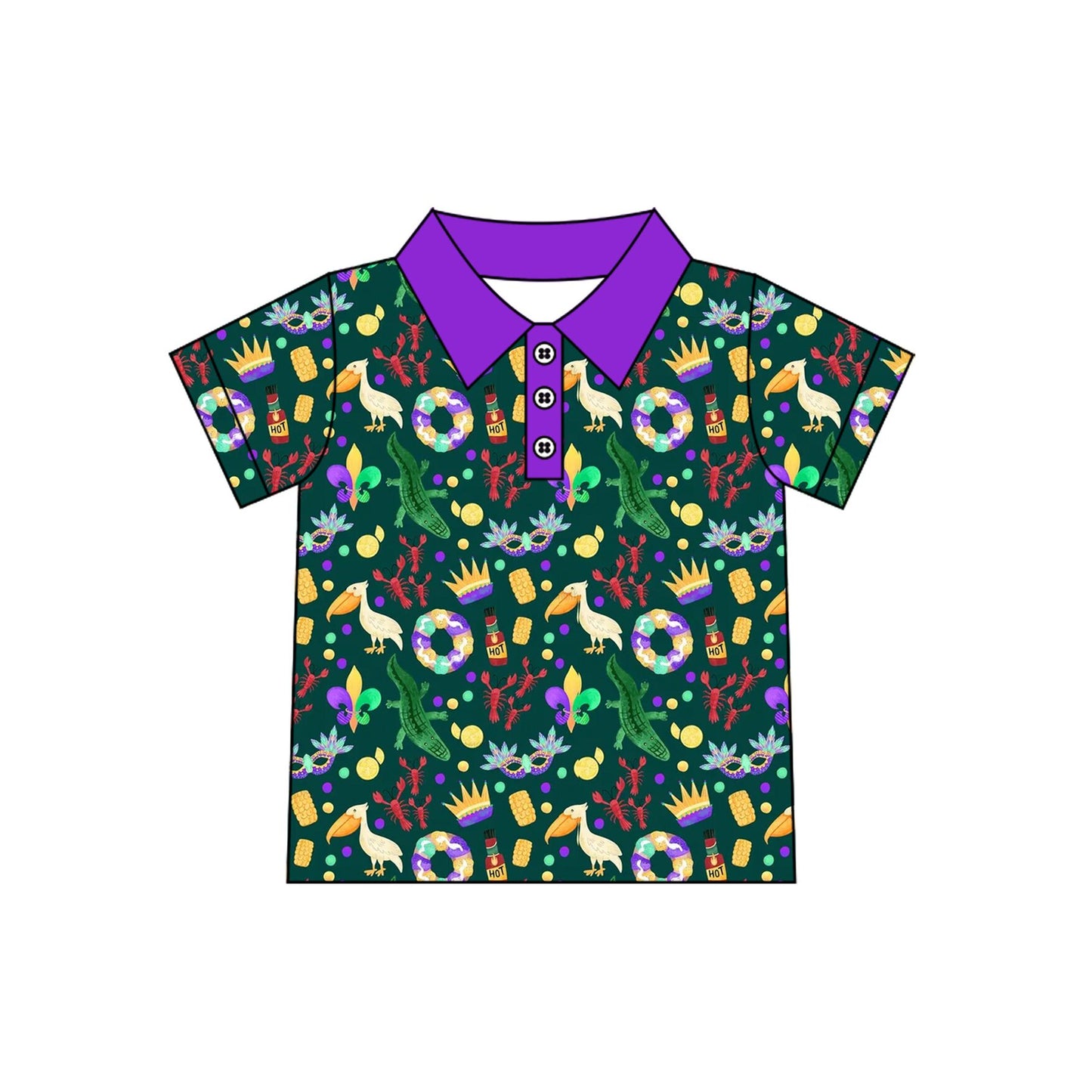 Baby Boys Mardigras Pelican Crayfishes Button Polo Shirts Top Preorder