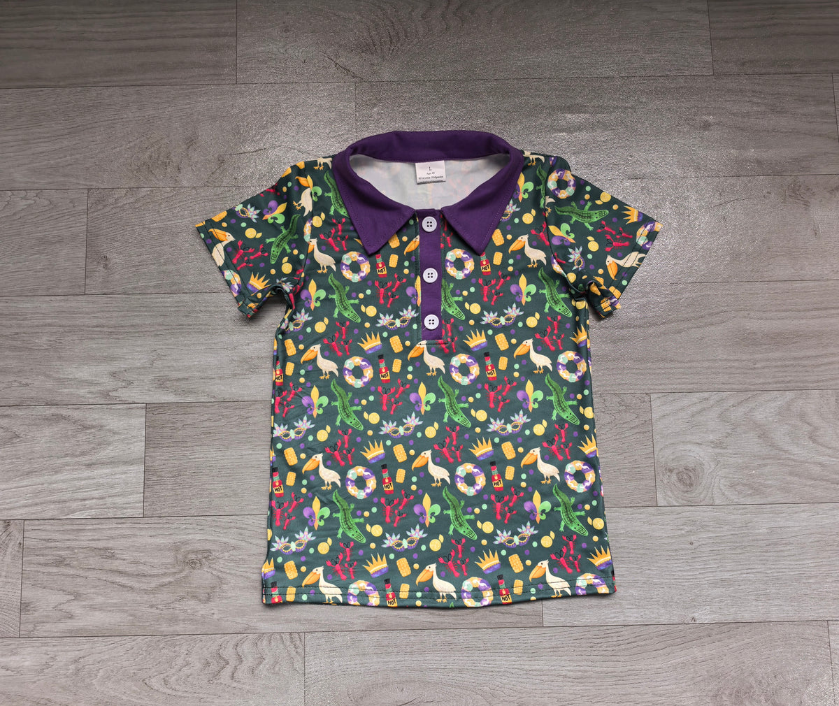 Baby Boys Short Sleeve Mardigras Pelican Crayfishes Button Polo Shirts Top