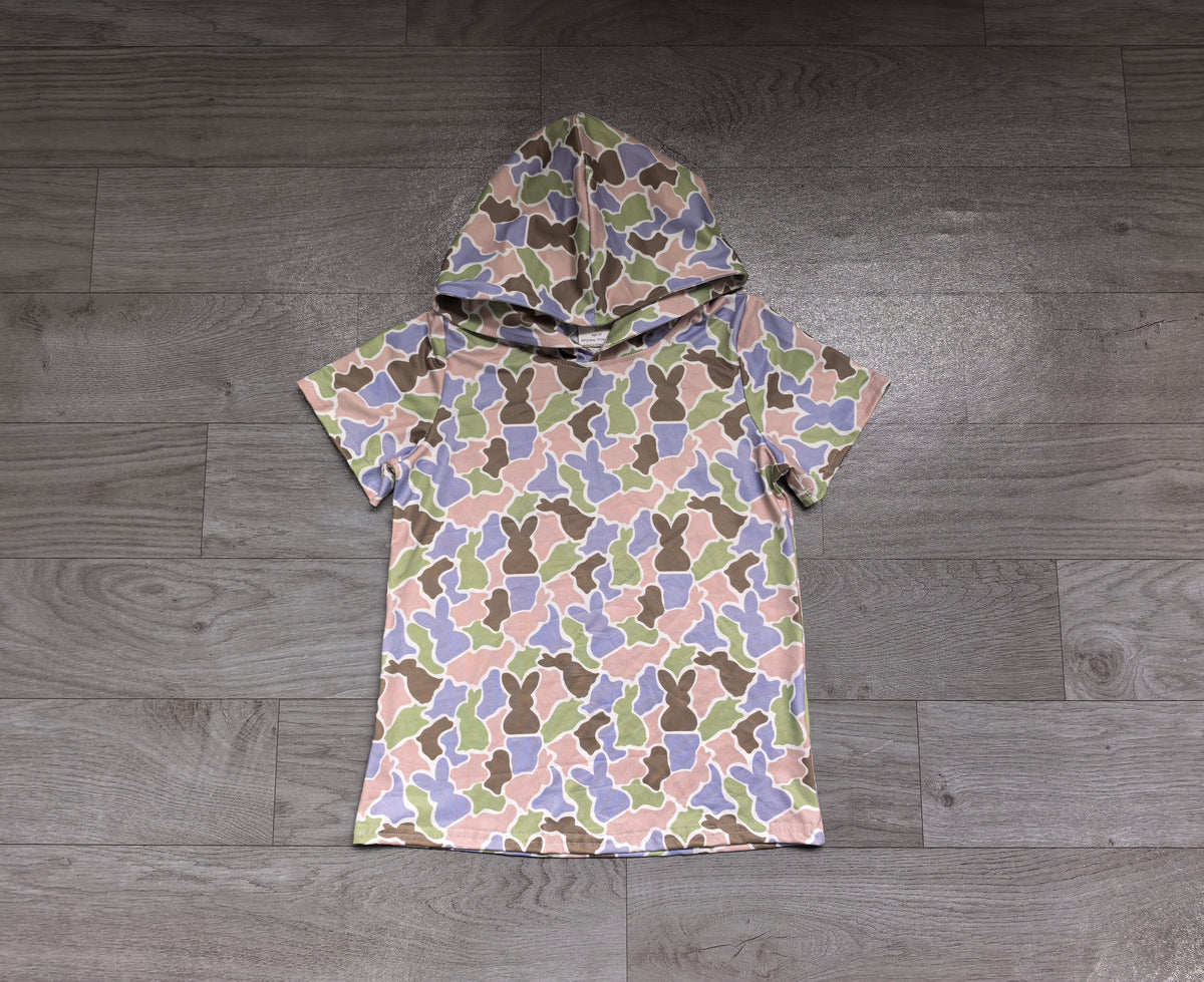 Baby Boys Olive Blue Rabbits Camo Easter Short Sleeve Hoodies Top