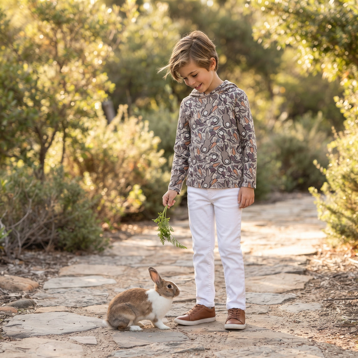 Baby Boys Long Sleeve Khaki Grey Camo Rabbits Carrots Easter Hoodies Top