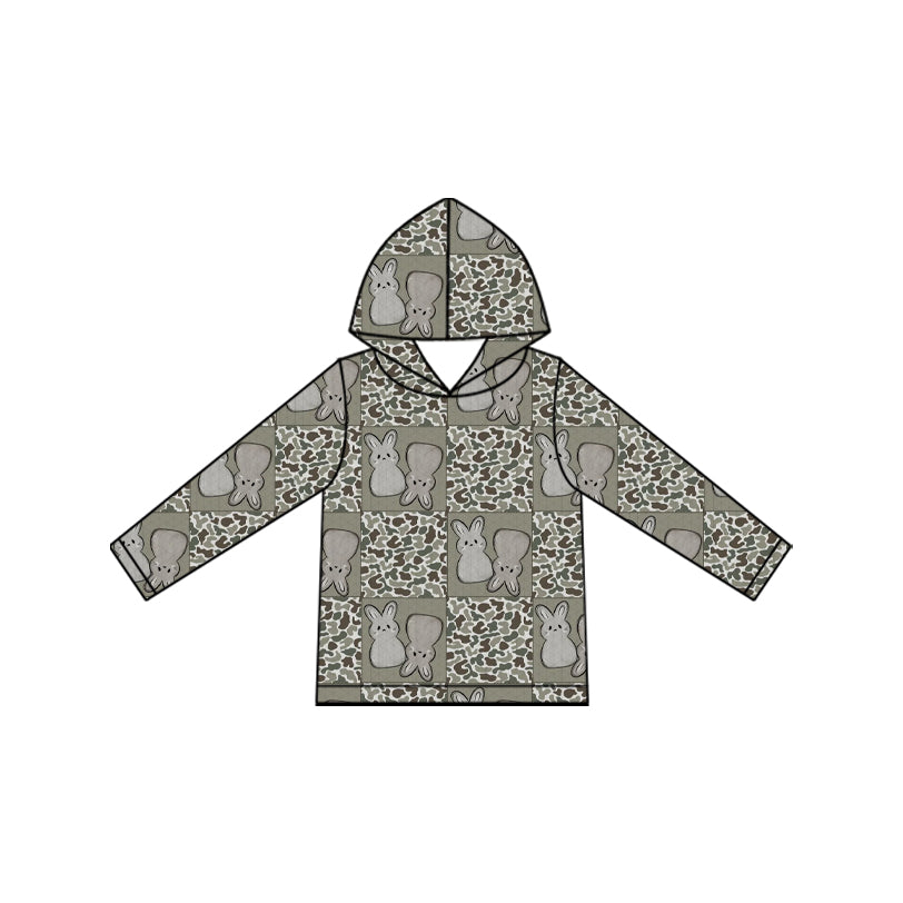 Baby Boys Long Sleeve Dark Grey Camo Checked Rabbits Easter Hoodies Top Preorder