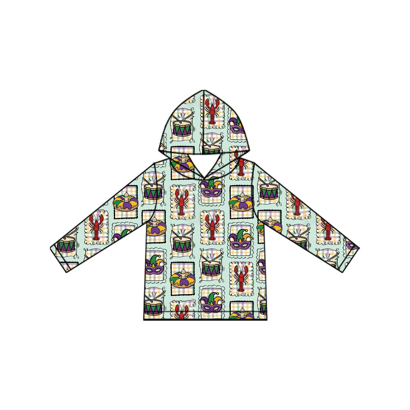Baby Boys Long Sleeve Anchors Crayfishes Checked Mardigras Hoodies Top Preorder