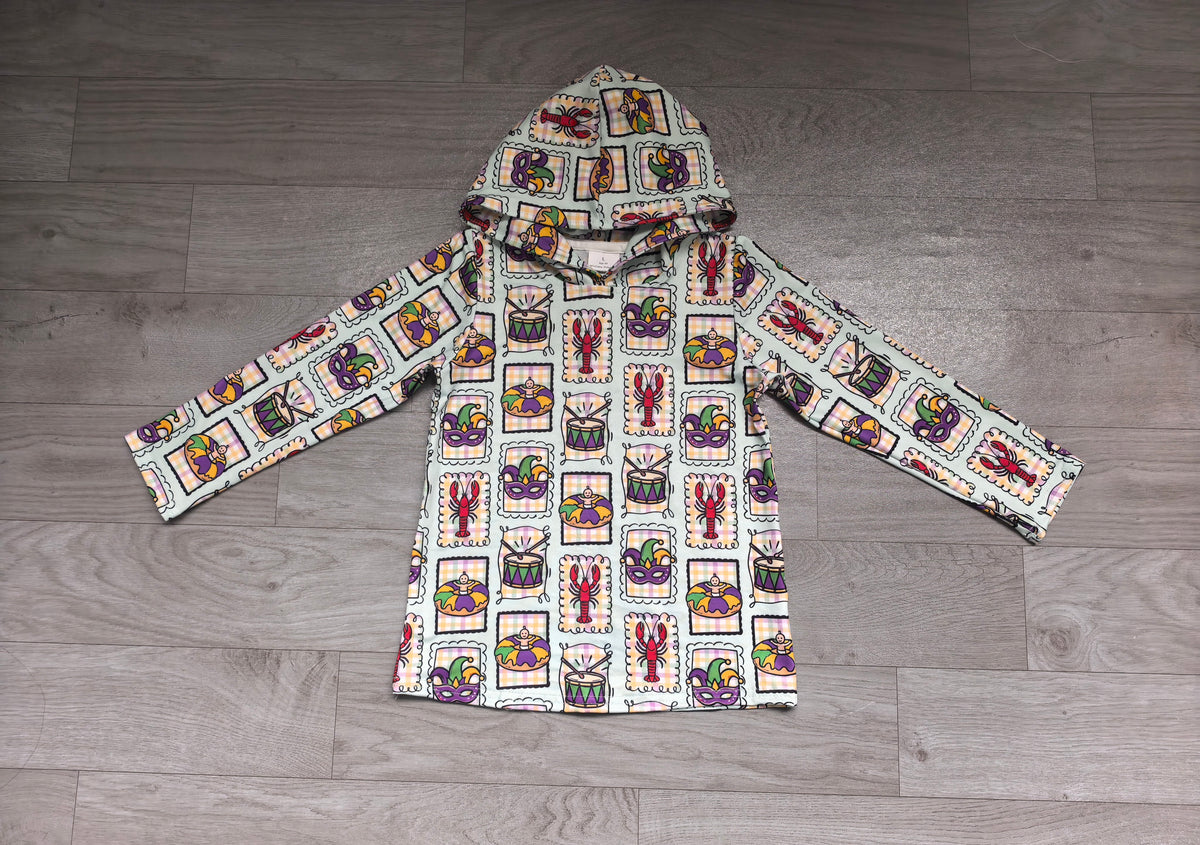 Baby Boys Long Sleeve Anchors Crayfishes Checked Mardigras Hoodies Top
