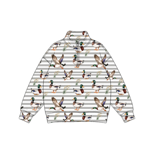 Baby Boys Long Sleeve Khaki Stripe Ducks Hunting Zip Pullovers Top Preorder