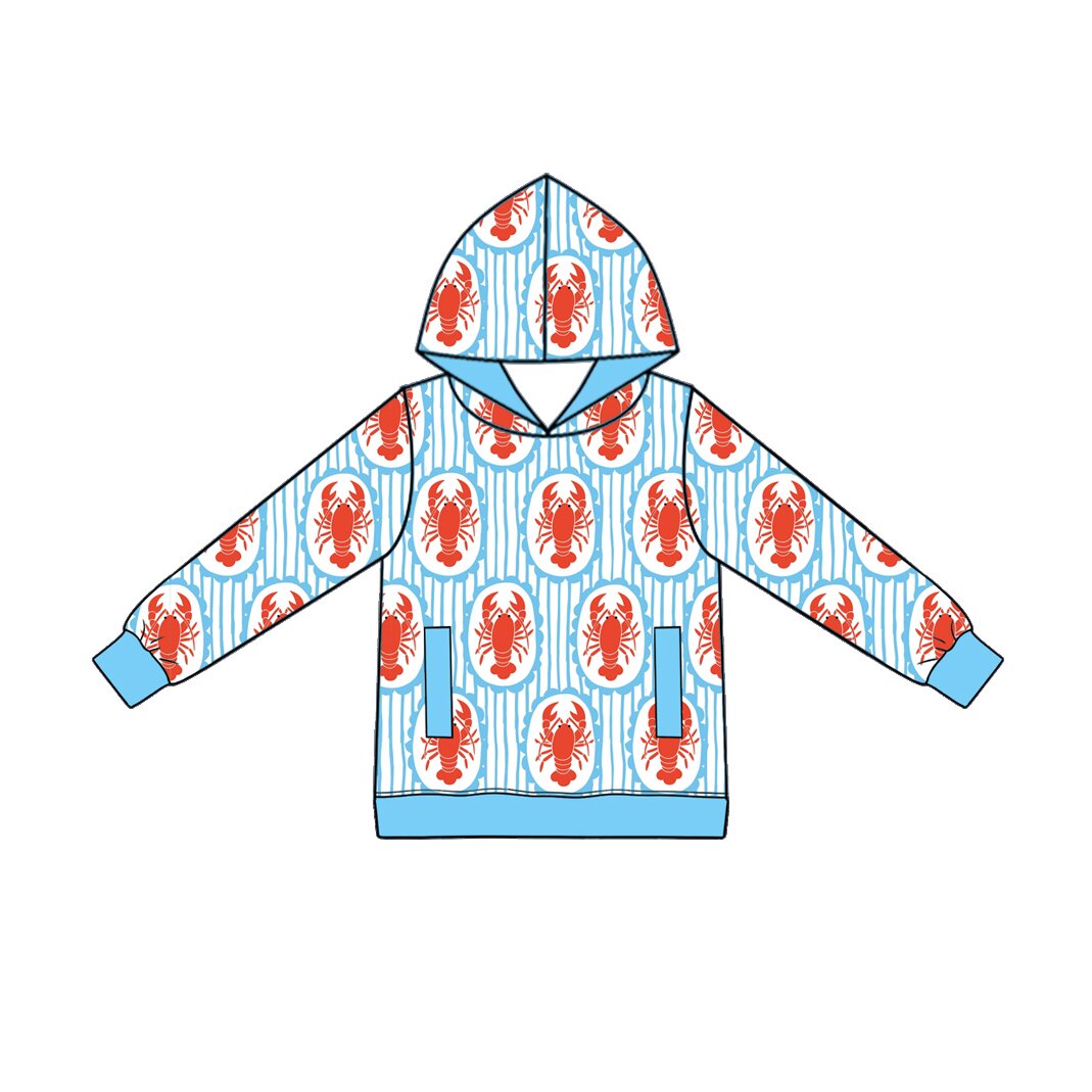Baby Boys Long Sleeve Blue Stripe Crayfishes Pockets Hoodies Top Preorder
