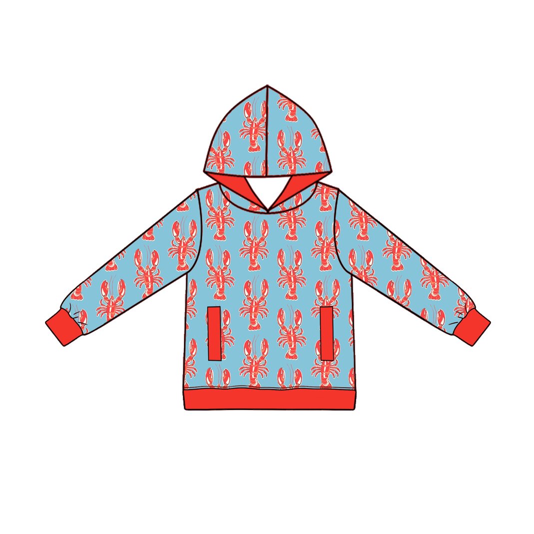 Baby Boys Long Sleeve Blue Red Crayfishes Pockets Hoodies Top Preorder