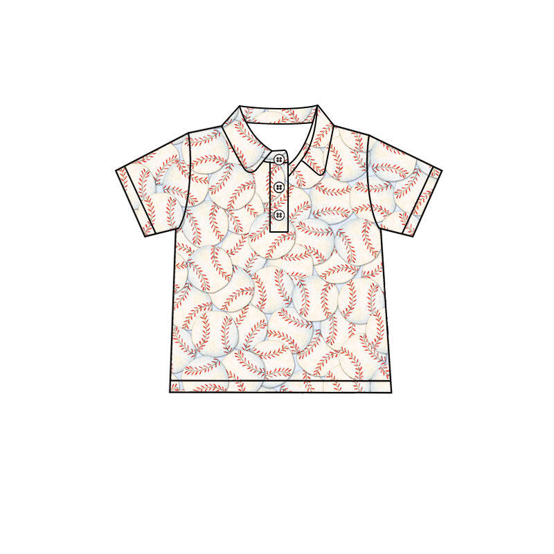 Baby Boys Baseballs Plaid Team Button Polo Shirts Top Preorder