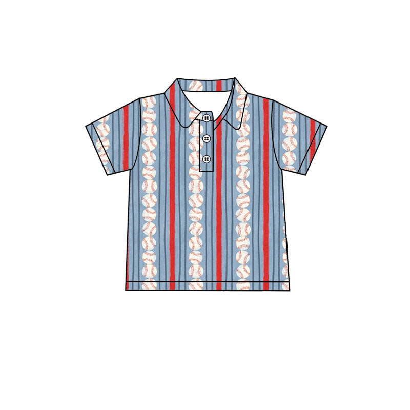 Baby Boys Baseballs Stripe Team Button Polo Shirts Top Preorder