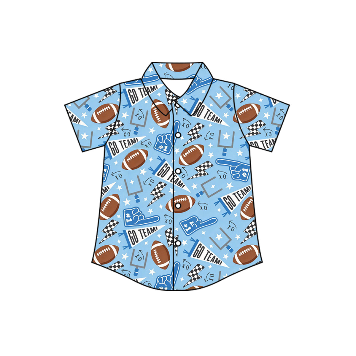 Baby Boys Footballs Cheer Go Team Button Shirts Top Preorder