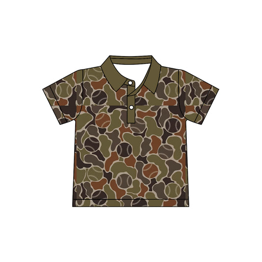 Baby Boys Short Sleeve Brown Baseballs Camo Team Button Polo Shirts Top Preorder