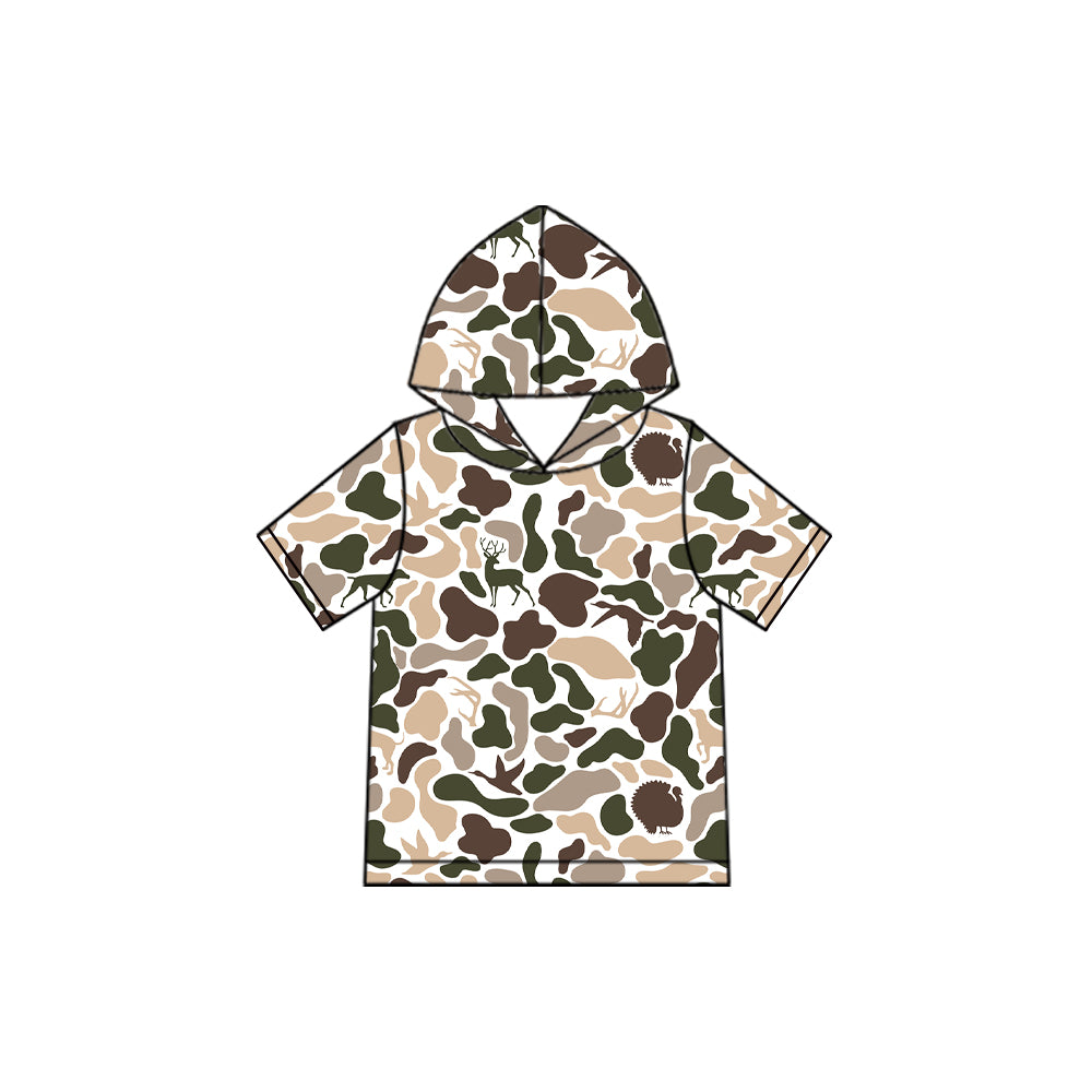 Baby Boys Short Sleeve Dogs Ducks Deer Camo Hunting Hoodie Top Preorder