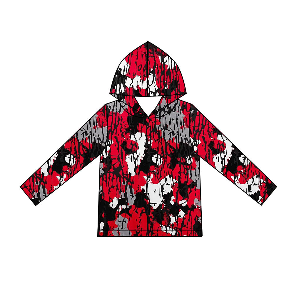 Preorder moq 5 Baby Boys Long Sleeve Red Black Camo Hoodies Top