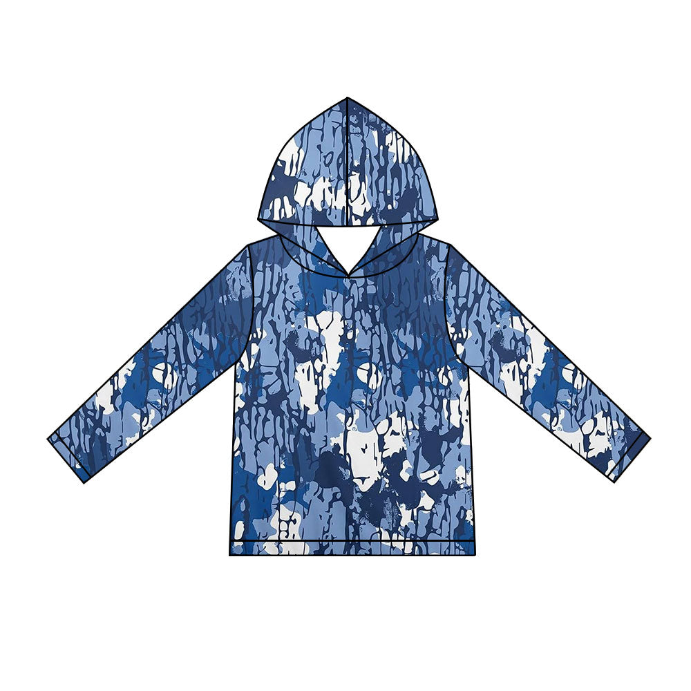 Preorder moq 5 Baby Boys Long Sleeve Blue White Camo Hoodies Top